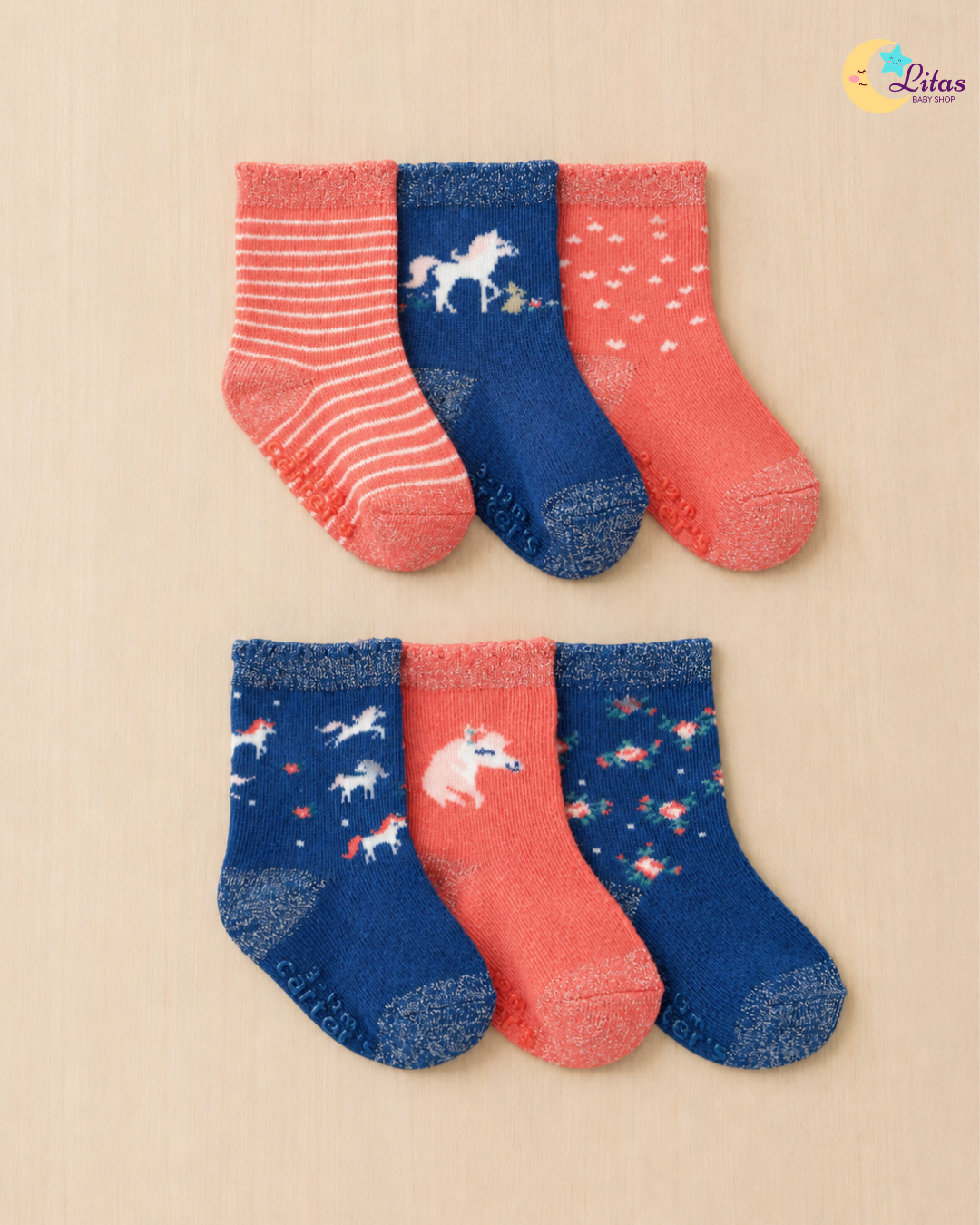 🦄 Carter's Baby Girl 6-Pack Socks – Unicorn & Floral