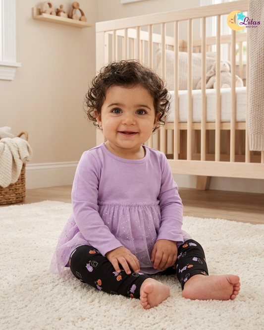 👻Carter’s Baby Girl 2-Piece Halloween Purple Tulle Top & Leggings Set