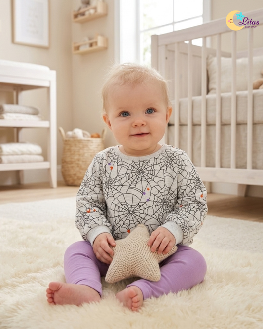 🕷️ Carter’s Baby Girl 2-Piece Halloween Spiderweb Top & Leggings Set