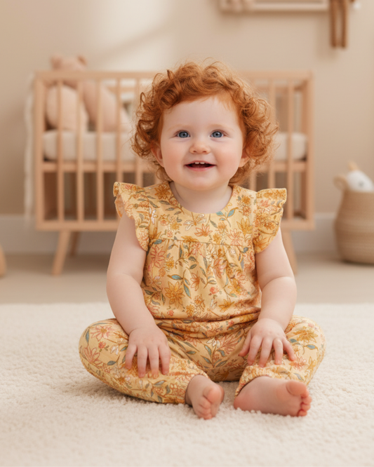 🌸 Carter’s Baby Girl Golden Garden Romper – Floral & Dragonfly Style
