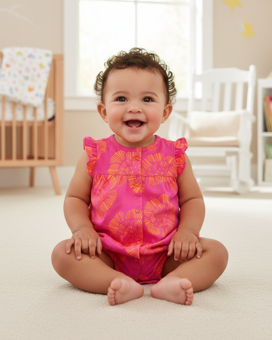 🌺 Carter’s Baby Girl Radiant Floral Romper – Pink & Orange Neon Style