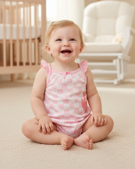 🦩 Carter’s Baby Girl Flamingo Checkerboard Romper – Pink Summer Style