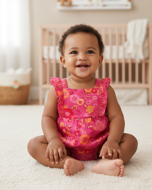 🌺 Carter’s Baby Girl Floral Ruffle Romper – Fuchsia Pink