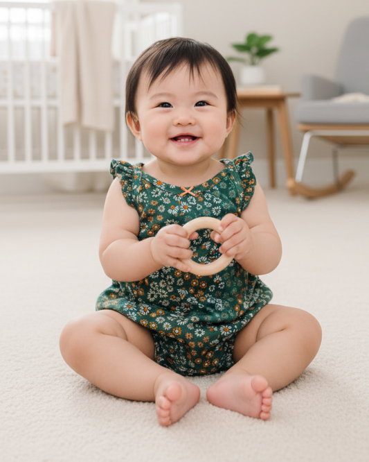 🌼 Carter’s Baby Girl Floral Garden Romper – Deep Teal & Daisy Style