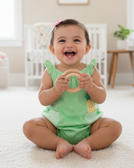 🍍 Carter’s Baby Girl Pineapple Romper – Green & White Polka Dots