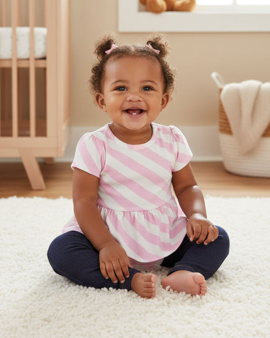 🌸 Carter’s Baby Girl 2-Piece "Lilac Peplum" Set – Stripes & Denim