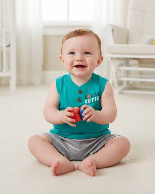 🦈 Carter’s Baby Boy 3-Piece "Local Cutie" Summer Set – Teal & Tribal Sharks