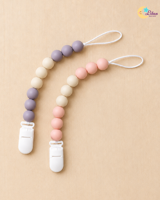 đĒģ 2-Pack Silicone Beaded Pacifier Clips â Muted Purple, Peach & Cream