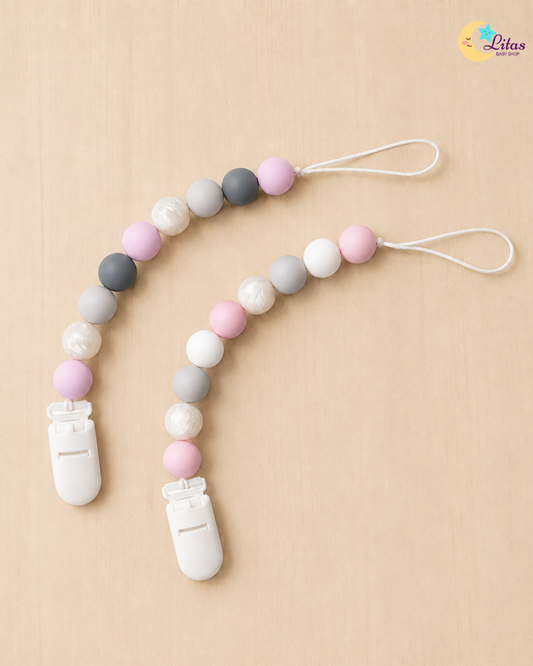 đˇ 2-Pack Silicone Beaded Pacifier Clips â Blush Pink, Mauve & Gray
