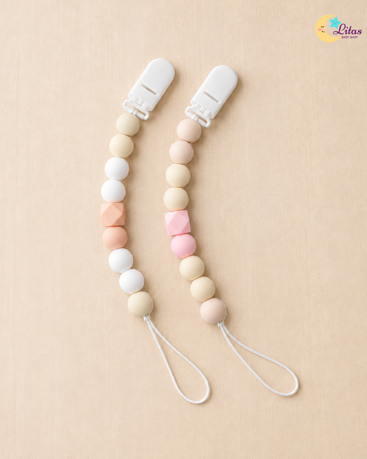 đ¸ 2-Pack Silicone Beaded Pacifier Clips â Soft Pink, Peach & Warm Cream