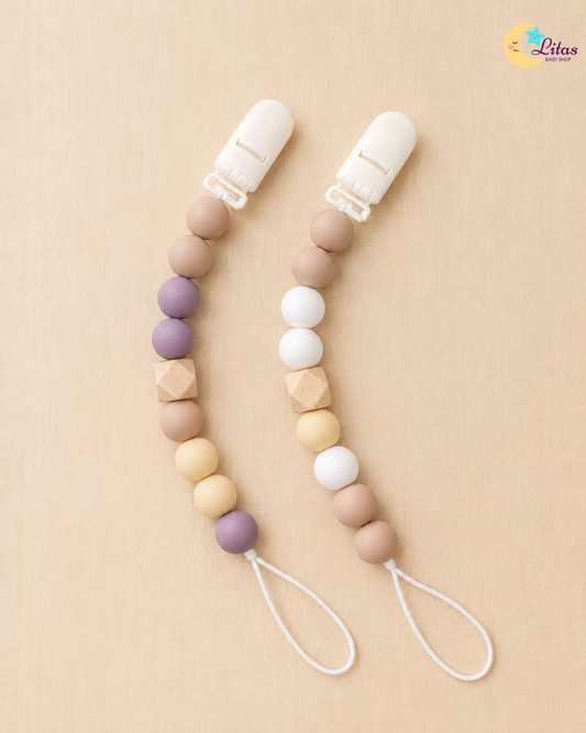 đ2-Pack Silicone Beaded Pacifier Clips â Muted Purple, Tan & Cream