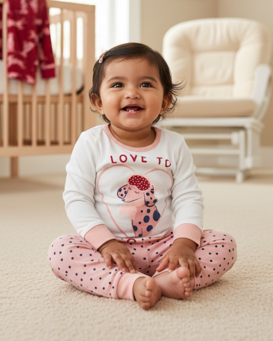 🐶 Carter’s Baby Girl 4-Piece Puppy Love Cotton Pajama Set – Red, Pink & White