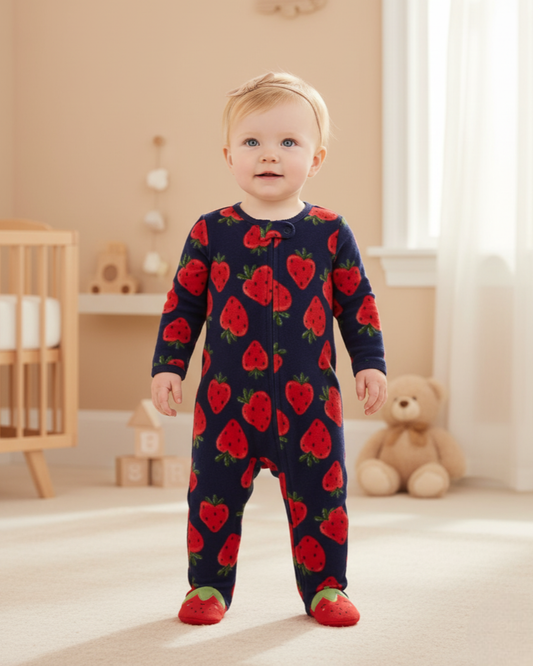 ๐ Carterโs Baby Girl Navy Strawberry Fleece Sleep & Play โ Sweet Berry Cozy