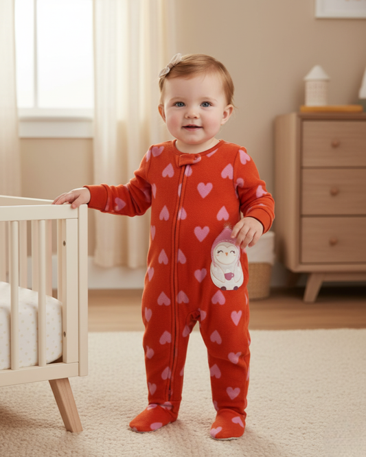 ๐ฆ Carterโs Baby Girl Coral Owl Fleece Sleep & Play โ Sweet Hearts