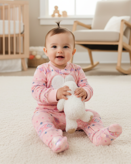 💖 Carter’s Baby Girl Pink Fair Isle Fleece Sleep & Play – Sweet Heart Apliqué