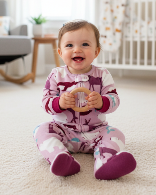 🐧 Carter’s Baby Girl Lilac Arctic Animals Fleece Sleep & Play – Penguin Feet