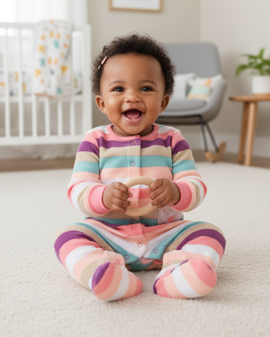 🦉 Carter’s Baby Girl Pastel Striped Fleece Sleep & Play – Owl Apliqué