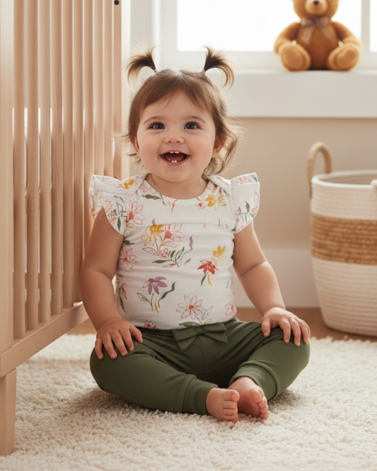 🌸 Carter’s Baby Girl 2-Piece "Wildflower Garden" Set – Floral & Olive