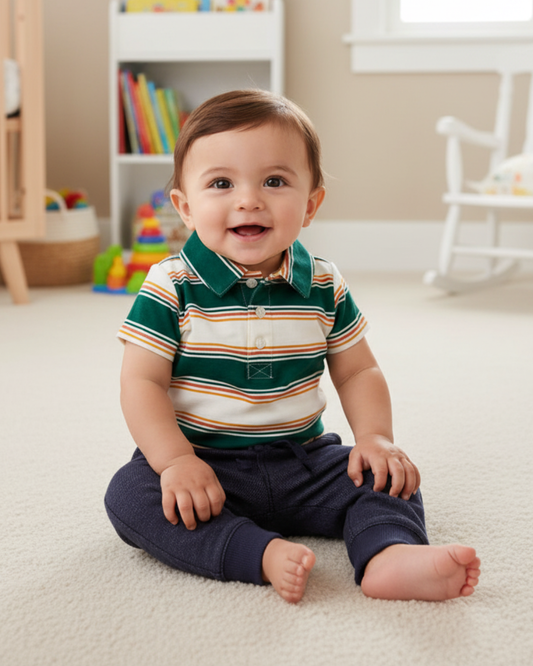 🌳 Carter’s Baby Boy 2-Piece "Parkside Polo" Set – Forest Green & Navy