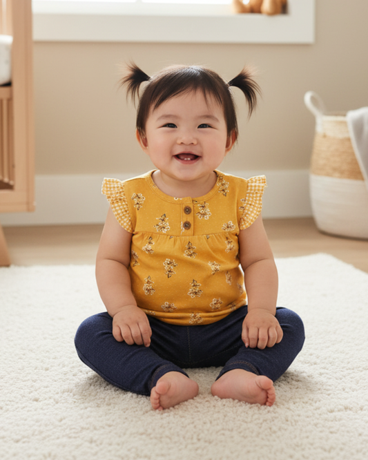 🌼 Carter’s Baby Girl 2-Piece "Golden Garden" Set – Mustard & Denim