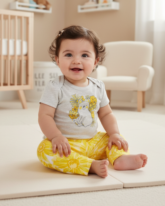 🌼 Carter’s Baby Girl 2-Piece "Sunny Bear" Set – Heather Grey & Daisy Yellow