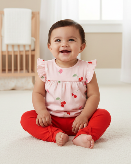 🍒 Carter’s Baby Girl 2-Piece "Sweet Harvest" Set – Pink & Cherry Red