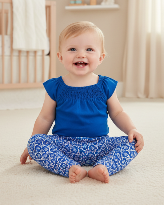 💙 Carter’s Baby Girl 2-Piece "Royal Garden" Set – Deep Blue & Geo Print