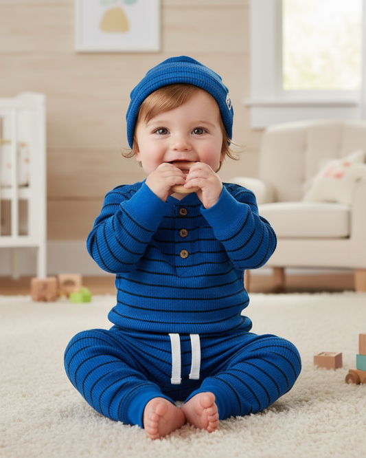 💙 Carter’s Baby Boy 3-Piece "Midnight Stripe" Thermal Set – Royal Blue & Black