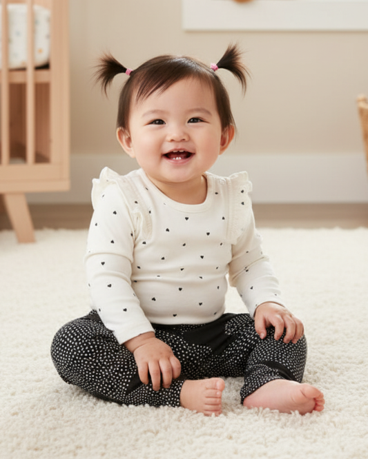 🖤 Carter’s Baby Girl 2-Piece "Monochrome Hearts" Set – Ivory & Black