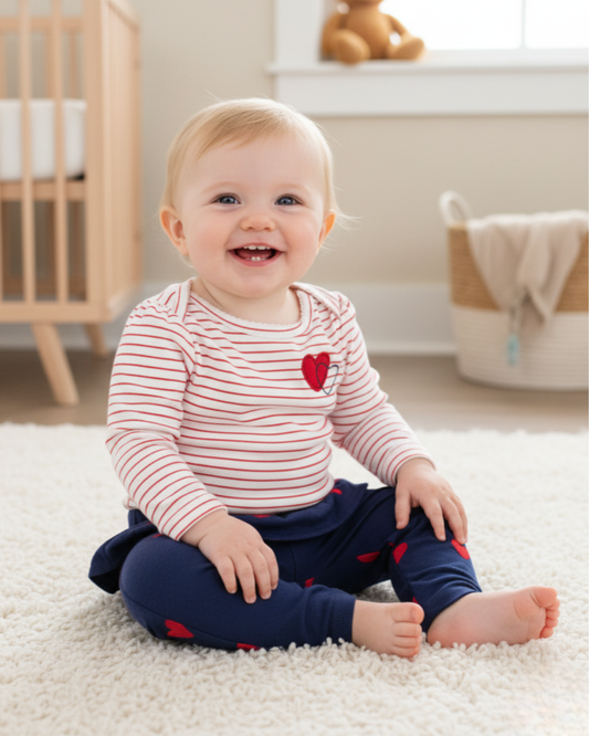 ❤️ Carter’s Baby Girl 2-Piece "Striped Hearts" Set – Red, White & Navy
