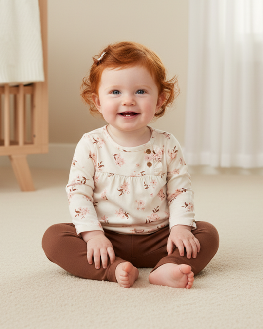 🌸 Carter’s Baby Girl 2-Piece "Autumn Bloom" Set – Cream & Rust