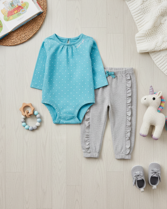 🌸 Baby Girl "Teal Bloom & Ruffles" All-Carter’s Value Pack – 3-Piece Boutique Collection