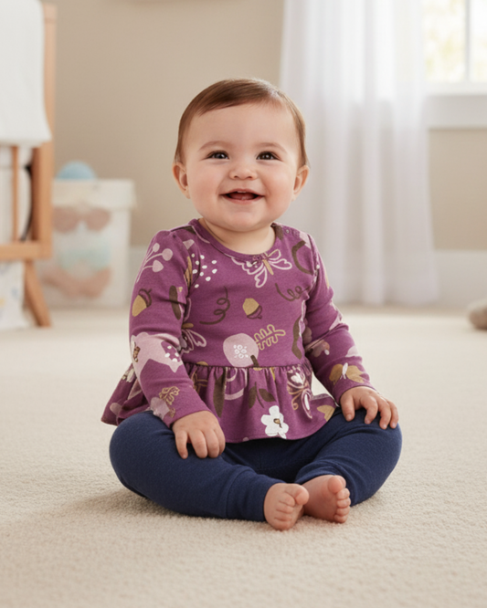 🦋 Carter’s Baby Girl 2-Piece "Autumn Butterfly" Peplum Set – Plum & Denim