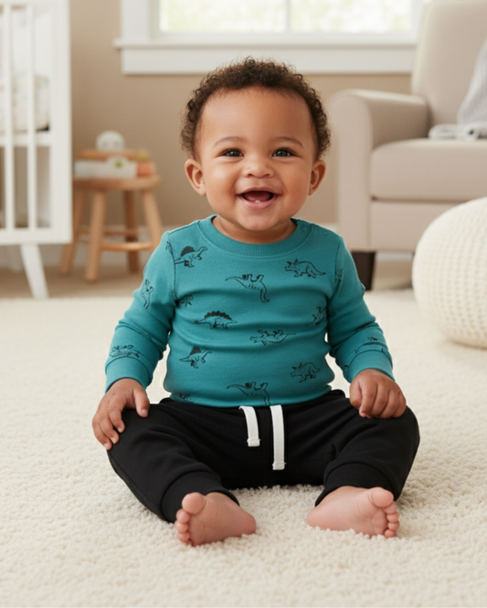 🦖 Carter’s Baby Boy 2-Piece "Dino Discovery" Set – Teal & Black