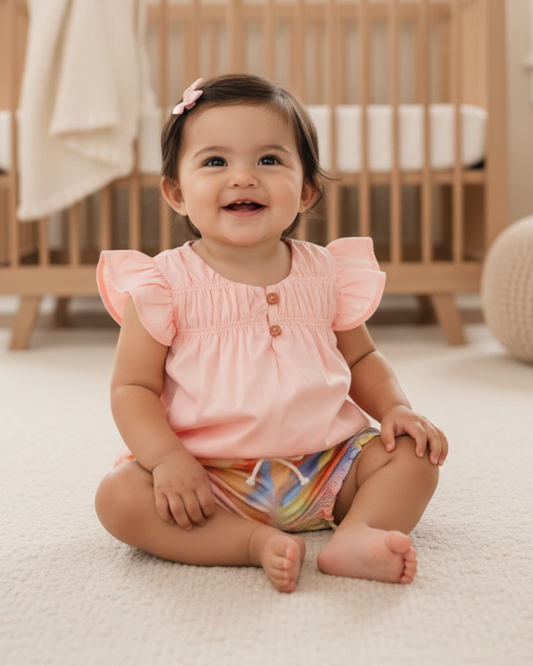 🎨 Carter’s Baby Girl 2-Piece "Watercolor Dreams" Summer Set – Peach & Multi