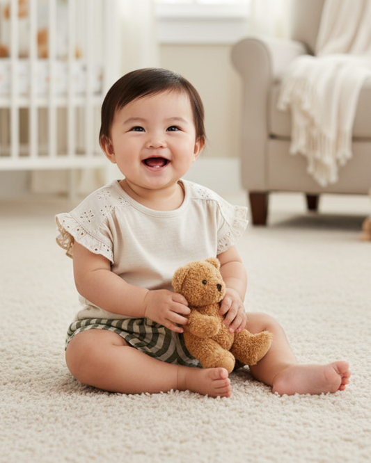 🌿 Carter’s Baby Girl 2-Piece "Natural Elegance" Set – Linen & Olive Stripes