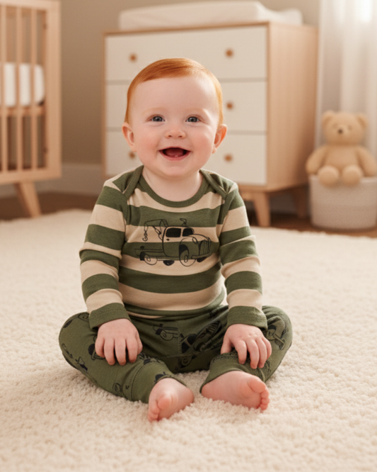 🚜 Carter’s Baby Boy 3-Piece "Tow-Tally Adorable" Set – Sage Green & Oatmeal