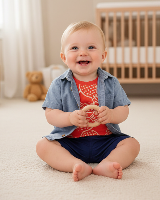 🍍 Carter’s Baby Boy 3-Piece "Tropical Punch" Summer Set – Denim & Coral-Orange