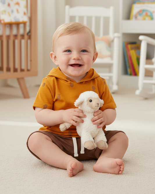 🍍 Carter’s Baby Boy 3-Piece "Golden Vibes" Summer Set – Ochre & Chocolate
