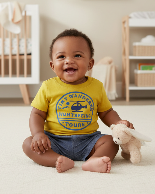 🚁 Carter’s Baby Boy 3-Piece "Tiny Wanderer" Summer Set – Mustard & Navy