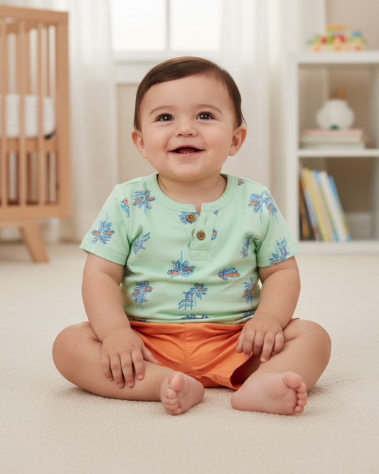 🚐 Carter’s Baby Boy 3-Piece Retro Surf Summer Set – Mint, Grey & Orange