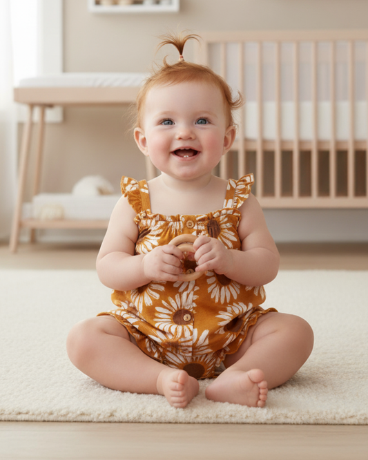 🌻 Carter’s Baby Girl 3-Piece "Golden Daisy" Summer Set – Ochre & Heather Grey