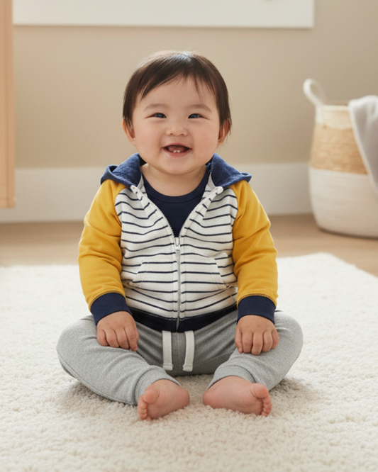 ⚓ Carter’s Baby Boy 3-Piece "Captain Stripe" Hoodie Set – Navy, White & Yellow