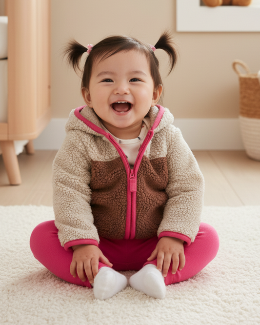 🍂 Carter’s Baby Girl 3-Piece "Autumn Friends" Sherpa Set – Oatmeal, Brown & Pink