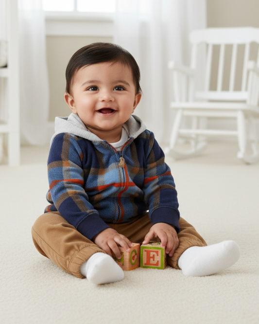 🌲 Carter’s Baby Boy 3-Piece "Lumberjack Log" Set – Navy Plaid & Brown