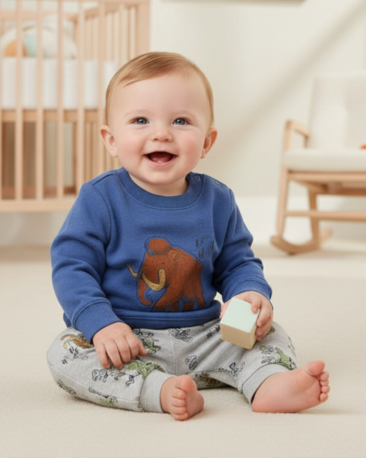 🦣 Carter’s Baby Boy 3-Piece "Prehistoric Pals" Pullover Set – Denim Blue & Grey