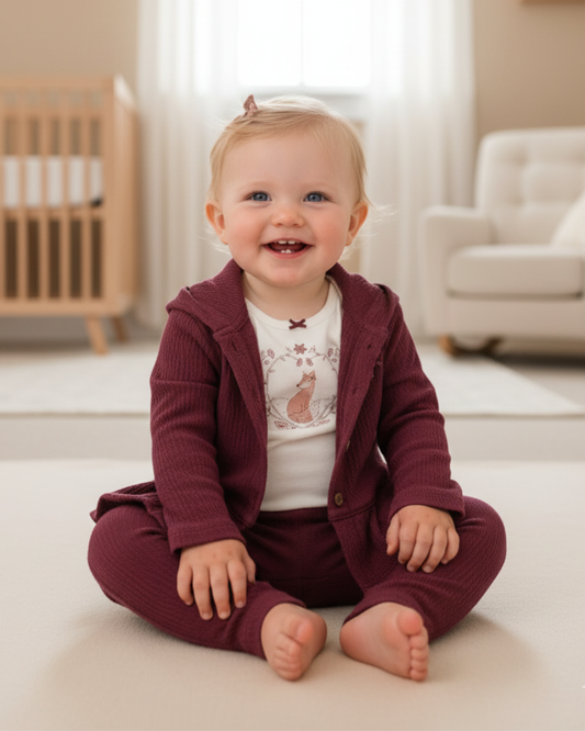 🌾 Carter’s Baby Girl 3-Piece "Autumn Fox" Set – Muslin Plum & Ivory