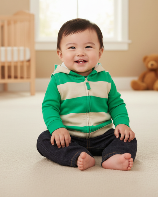 🌱 Carter’s Baby Boy 3-Piece "Green Horizon" Hooded Vest Set – Emerald & Denim