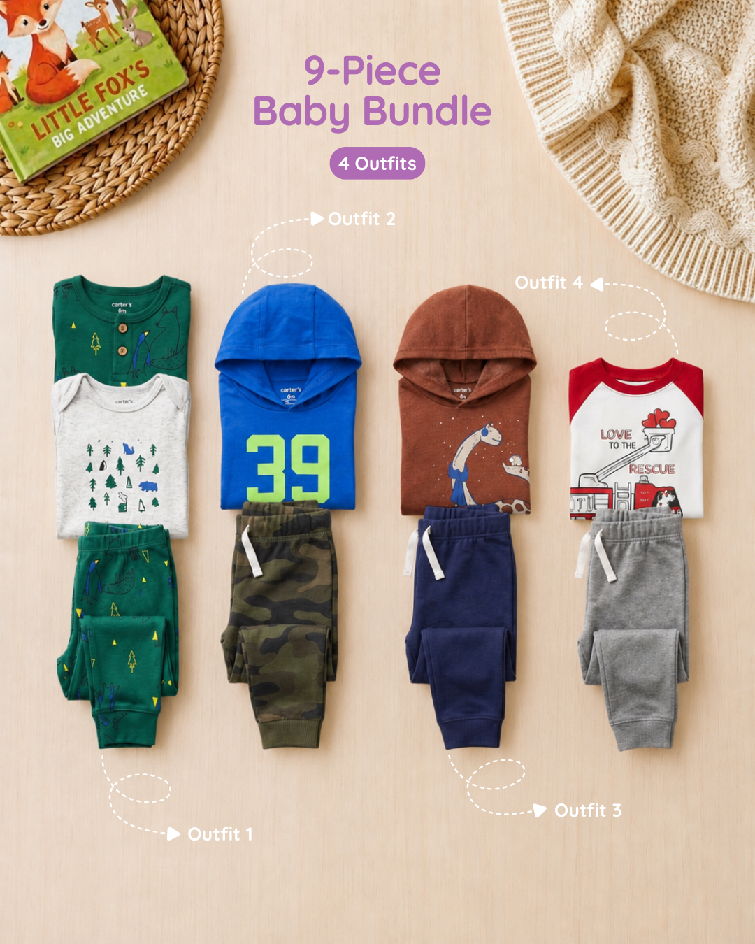 🚒Original Carter’s Baby Boy "Little Rescue Explorer" 9-Piece Baby Bundle