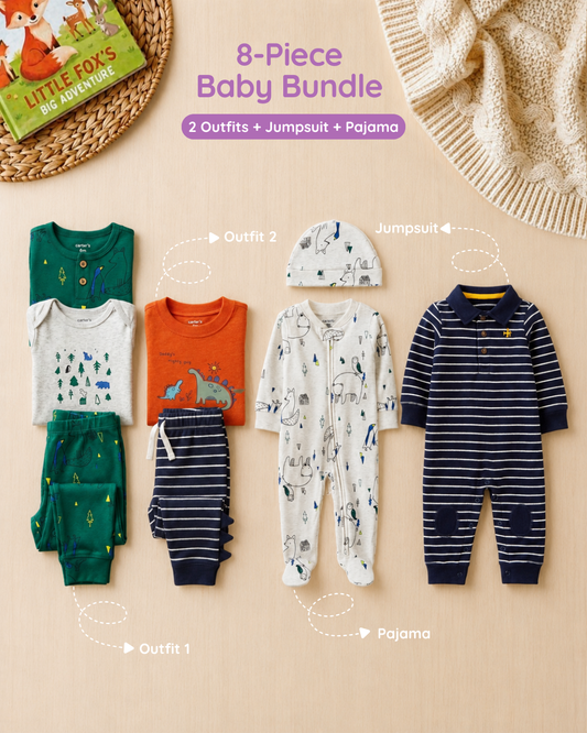 🦖 Original Carter’s Baby Boy "Little Explorer" 8-Piece Baby Bundle